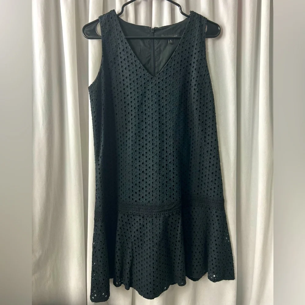 Banana Republic size 10 black eyelet lace knit sheath mini dress Whimsigoth